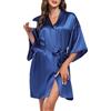 Wikoan Accappatoi e Vestaglie da Donna Kimono Donna Camicie da Notte Vestaglia Corta,Blu scuro,XL