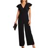 CUPSHE Tuta da donna casual elegante con scollo a V manica a volant lunghe gambe larghe tuta da vacanza tuta con cerniera