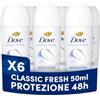 Dove Deodorante Roll On, Classic Care, Deodorante Antitraspirante Roll On, Protezione Fino a 48 Ore, con 1/4 di Crema Idratante, Formula Delicata, Deodorante Uomo e Donna, 6 Pezzi da 50 ml