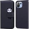 Ailisi Cover per Xiaomi Mi 11 Lite/Xiaomi 11 Lite 5G NE, Black Flip Cover Cartoon Cute Panda Custodia Protettiva Caso Libro in Pelle PU con Portafoglio, Funzione Supporto - Panda, Nero
