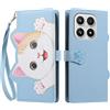 TAUYN Folio Portafoglio Custodia per Xiaomi 17 | PU Pelle Antiurto TPU Custodie, Gatto Carino Modello, con Slot per Schede & Supporto Funzione Cover - Azzurro