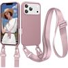Jrkvniv Cordino Cover Compatible con iPhone 18 Pro Max/17 Pro Max Case,Rosa | Necklace Cover Corda Custodia Collana Case Anti Graffio Antiurto Cellulare Bumper Silicone Liquido Shell Tracolla