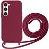 FERLAN Cover compatibile con Samsung Galaxy S24 Plus,Custodia con Laccio Collana Tracolla Collo Liquido Silicone Antiurto TPU Antiurto AntiGraffio Protettiva Case,Rosso profondo