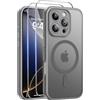 Qasyfanc Magnetica Cover per iPhone 16 Pro, Grigio | Compatibile con MagSafe,con 2 Pezzi Vetro Temperato Pellicola, Cover Clear Slim Fit Antiurto Militare Antigiallo