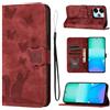 LSPCASA Custodia Per Xiaomi Redmi 13 6.79 Pollici Materiale In Pelle PU Cover Redmi 13 Con Slot Per Schede Reticolo Della Farfalla Del Gatto Protettiva Case Rosso