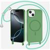 TQmchun Cover Magnetica per iPhone 13 Mini,Compatibile con MagSafe,TPU Corda Liquido Silicone Protettiva Case Regolabile Lanyard Tracolla Case,Matcha verde