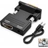 Rqkagf Adattatore HDMI a VGA con audio da 3,5 mm, convertitore HDMI VGA femmina a VGA maschio 1080P con cavo jack audio, adattatore video per PC TV Box proiettore monitor VGA