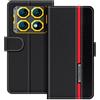 UOGNADGD Custodia in pelle a righe per Oukitel WP60 - Nero | 7.2 Custodia portafoglio flip con blocchi di colore, chiusura magnetica, supporto e portacarte