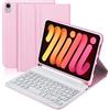 BORIYUAN Custodia per tastiera iPad Mini 6 2021, tastiera Bluetooth wireless staccabile sottile Folio Smart Cover con portamatite integrato per iPad Mini 6a generazione da 8,3 pollici - Rosa