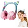 NHQZ Cuffie Bluetooth Bambina,Con Orecchie da Gatto con luce a LED,Cuffie Bluetooth Bambini,Cuffie Pieghevoli,Senza fili e Cablate,per Bambini,Bambine (Sfumato Blu)
