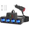 Leehitech Caricatore Auto 120W 12V/24V 7 in 1, 4 Prese e 3 Porte USB | Ricarica rapida PD3.1/QC3.0 e alimentazione per più dispositivi in auto, SUV e camper