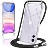 Kilbnom Cover per iPhone 11 con Cordino, Trasparente Custodia con Laccio Tracolla Cellulare Girocollo Collana Corda Catena Cinghia, Ultra Morbido Silicone TPU Antiurto Case per iPhone 11 6.1, Nero