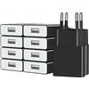 SCHITEC Set di 10 caricabatterie USB 5 V 1 A - 1 porta USB-A per telefono cellulare, lampada LED o altoparlante Bluetooth - Perfetto per viaggi d'affari e appuntamenti - Blocco