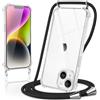 Kilbnom Cover per iPhone 14 con Cordino, Trasparente Custodia con Laccio Tracolla Cellulare Girocollo Collana Corda Catena Cinghia, Ultra Morbido Silicone TPU Antiurto Case per iPhone 14 6.1, Nero