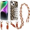 Yirlbey Trasparente Cover con Cordino per iPhone 13 Mini, Aesthetic Leopardata Motivo Disegni Case, Robusto Silicone Custodia con Tracolla Collana Catena Antiurto per iPhone 13Mini 5,4,Marrone