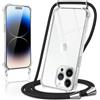 Kilbnom Cover per iPhone 14 Pro con Cordino, Trasparente Custodia con Laccio Tracolla Cellulare Girocollo Collana Corda Catena Cinghia, Ultra Morbido Silicone TPU Antiurto Case per iPhone 14 Pro, Nero
