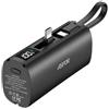 ASPOR A352 - Mini power bank da 5000 mAh, PD 20 W & QC 22,5 W, ricarica rapida, porta USB-C orientabile a 90°, cavo di ricarica integrato, display LCD e supporto per cellulare, nero/bianco