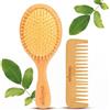 ENOOSO Spazzola Legno per Capelli e Pettine in Bambù Naturale | Lisciante e Districante con Setole Morbide | Manico grande per Massaggiare il cuoio capelluto