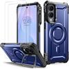 Lanhiem Cover per Samsung S25 Edge, per Magsafe con Supporto, Militare-Blu | Protezione Completa del Corpo a 360°con 2 Vetro Temperato, 14FT Antiurto Resistente, Custodia per Samsung Galaxy S25 Edge