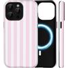 Amzfield Custodia Cover Magnetica per iPhone 15 Pro Max, Strisce, Rosa | Custodia a Righe, Compatibile con Mag-Safe Doppio Strato Antiurto Bordi Rialzati Schermo Fotocamera, Carina per Ragazza Donna