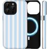 Amzfield Custodia Cover Magnetica per iPhone 14 Pro, Strisce Antiurto, Blu | Custodia a Righe, Compatibile con Mag-Safe Doppio Strato Antiurto Bordi Rialzati Schermo Fotocamera, Carina per Ragazza Donna