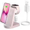 INNISTO 3 in 1 Caricatore Wireless,INNISTO 3 In 1 ricarica wireless station Compatibile Con i phone 15 14 13 12 11 Pro Max/Xs/Xr/X,Caricatore Apple Watch Ultra 9 8 7 6 5 4 3 2 SE,Airpods Pro/3/2/1 Rosa