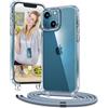 Vaykwo Cover con Cordino per iPhone 13 Mini 5.4'',Custodia con Regolabile Collana per iPhone 13 Mini, Protezione Completa a 360 Gradi Trasparente Case con Laccio Tracolla, Blu