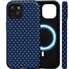 Amzfield Custodia Cover Magnetica per iPhone 14 Plus, a Pois, BluMarino | Custodia a Pois, Compatibile con Mag-Safe Doppio Strato Antiurto Bordi Rialzati Schermo Fotocamera, Carina per Ragazza Donna