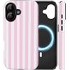 Amzfield Custodia Cover Magnetica per iPhone 16 Plus, Righe Antiurto, Rosa | Custodia a Righe, Compatibile con Mag-Safe Doppio Strato Antiurto Bordi Rialzati Schermo Fotocamera, Carina per Ragazza Donna