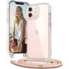 Vaykwo Trasparente Cover con Cordino per iPhone 12 Mini 5,4'', Rosa | Custodia con Collana, Regolabile e rimovibile, Trasparente Case con Laccio Tracolla,