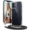Vaykwo Cover con Cordino per iPhone 12 Mini 5.4'',Custodia con Regolabile Collana per iPhone 12 Mini, Protezione Completa a 360 Gradi Trasparente Case con Laccio Tracolla, Nero