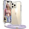 Vaykwo Trasparente Cover con Cordino per iPhone 14 Pro 6,1'', Viola | Custodia con Collana, Regolabile e rimovibile, Trasparente Case con Laccio Tracolla,