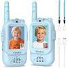 Clordeal Video Walkie Talkie Bambini Lungo Raggio Ricaricabile, Regalo Bambino 3-12 Anni, Videochiamata, 6 Effetti Voce, 23 Emoticon, 12 Adesivi, LCD 2", Blu, Confezione da 2