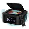 KLIM Boombox E1 Lettore CD Stereo, Bass Boost con Subwoofer, FM Radio e USB | Bluetooth, AUX, Filo o Wireless, Batteria Ricaricabile, Telecomando, Alimentazione con Cavo o Interna - Nero Argento
