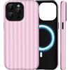 Amzfield Custodia Cover Magnetica per iPhone 14 Pro Max, Strisce, Rosa | Custodia a Righe, Compatibile con Mag-Safe Doppio Strato Antiurto Bordi Rialzati Schermo Fotocamera, Carina per Ragazza Donna