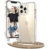 Vaykwo Trasparente Cover con Cordino per iPhone 13 Pro Max 6,7'', D'oro | Custodia con Collana, Regolabile e rimovibile, Trasparente Case con Laccio Tracolla,