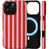 Amzfield Custodia Cover Magnetica per iPhone 16 Pro Max, Strisce, Rosso | Custodia a Righe, Compatibile con Mag-Safe Doppio Strato Antiurto Bordi Rialzati Schermo Fotocamera, Carina per Ragazza Donna