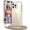 Vaykwo Cover con Cordino per iPhone 14 Pro 6.1'',Custodia con Regolabile Collana per iPhone 14 Pro, Protezione Completa a 360 Gradi Trasparente Case con Laccio Tracolla, D'oro