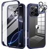 seacosmo Cover per iPhone 16 Pro, Vetro Temperato 9H Integrato per Schermo, Pellicola HD per Protezione Fotocamera, Custodia Rugged 360 Gradi Antiurto, Fronte e Retro Doppia Faccia Case, Blu