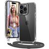 Vaykwo Cover con Cordino per iPhone 14 Pro 6.1'',Custodia con Regolabile Collana per iPhone 14 Pro, Protezione Completa a 360 Gradi Trasparente Case con Laccio Tracolla, Grigio