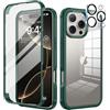 seacosmo Cover per iPhone 16 Pro Max, Vetro Temperato 9H Integrato per Schermo, Pellicola HD per Protezione Fotocamera, Custodia Rugged 360 Gradi Antiurto, Fronte e Retro Doppia Faccia Case, Verde