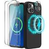 SURPHY [4 in 1 Magnetico Silicone Cover per iPhone 14 Plus 6.7" 2022, Custodia per iPhone 14 Plus Compatibile con MagSafe Accessori, con Lens Protector and 2 Protezioni Dello Schermo, Nero