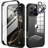 seacosmo Cover per iPhone 16 Pro Max, Vetro Temperato 9H Integrato per Schermo, Pellicola HD per Protezione Fotocamera, Custodia Rugged 360 Gradi Antiurto, Fronte e Retro Doppia Faccia Case, Nero