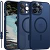 YUANDMI Cover Magnetica per iPhone 12 Pro Max Cover con MagSafe, Custodia Per iPhone 12 Pro Max Traslucida Opaca Case Silicone Anti-Scivolo Resistente ai Graffi, Blu Scuro