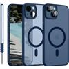 YUANDMI Cover Magnetica per iPhone 13 Compatibile con MagSafe, Custodia per iPhone 13 Traslucida Opaca Case Ultra-Sottile Anti-Scivolo Resistente ai Graffi, Blu Scuro