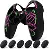 PlayVital Cover Controller per ps5, Custodia Compatibile con Base Ricarica | Copertura Protettiva Silicone Antiscivolo, 6 Copri Levette Analogiche per ps5 Joystick, Teschio Intagliato Rosa Verde