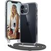 Vaykwo Trasparente Cover con Cordino per iPhone 12 Mini 5,4'', Grigio | Custodia con Collana, Regolabile e rimovibile, Trasparente Case con Laccio Tracolla,