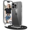 Vaykwo Trasparente Cover con Cordino per iPhone 13 Pro Max 6,7'', Nero | Custodia con Collana, Regolabile e rimovibile, Trasparente Case con Laccio Tracolla,