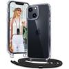 Vaykwo Cover con Cordino per iPhone 14 / iPhone 13 6.1'',Custodia con Regolabile Collana per iPhone 14 / iPhone 13, Protezione Completa a 360 Gradi Trasparente Case con Laccio Tracolla, Nero