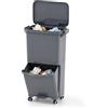 LIFEZEAL Pattumiera Differenziata a 3 Scomparti, Stretto, Coperchio a Pressione, Pedale, 4 Ruote, 2 Maniglie, Cestino Spazzatura Rimovibile, Bidoni Interno, Secchio Rifiuti, Cucina (Grigio, 36 L)